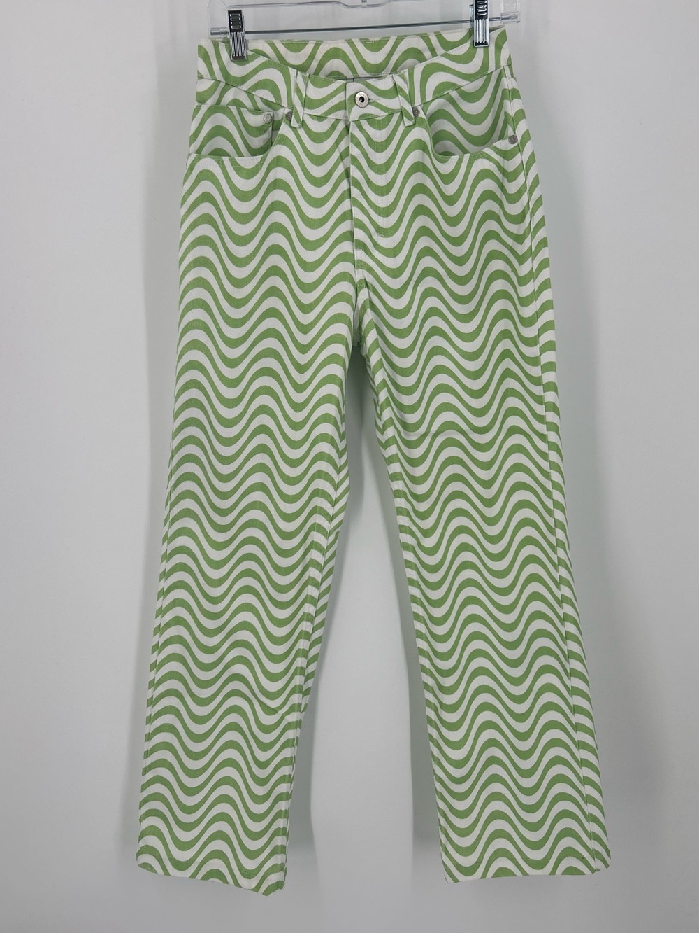 The Ragged Priest Wave Print Dad Jeans Lime Green White High Rise Size 28